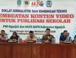 PWI Nganjuk Gelar Diklat Jurnalistik dan Bimtek Produksi Konten Video Bagi Guru SMPN Se- Kabupaten Nganjuk